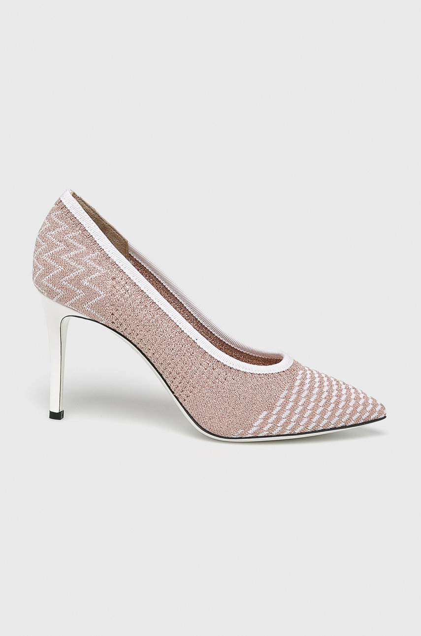 Pantofi dama roz cu toc subtire si detalii decorative Pollini din material textil Cod PP84-OBD23E_34X