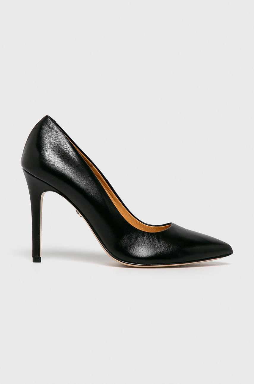 Pantofi negri Solo Femme cu toc subtire stabil din piele naturala Cod 9B84-OBD26C_99X