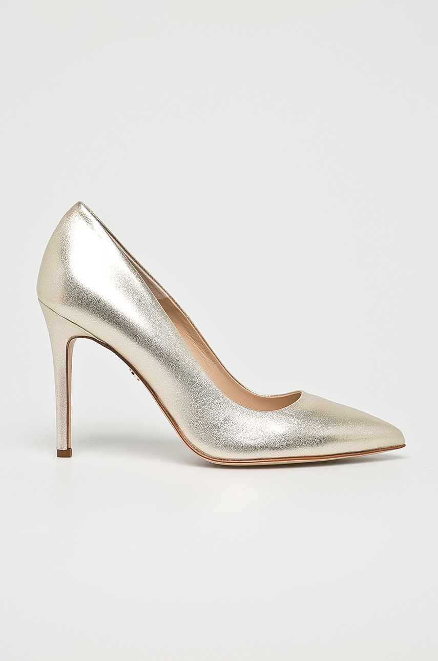 Pantofi argintii de ocazie cu toc subtire stabil Solo Femme din piele naturala Cod PP84-OBD1W5_10Y