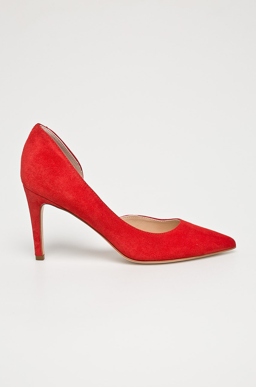 Pantofi rosii eleganti cu toc subtire si calcai intarit Solo Femme din piele intoarsa Cod PP84-OBD1WL_33X