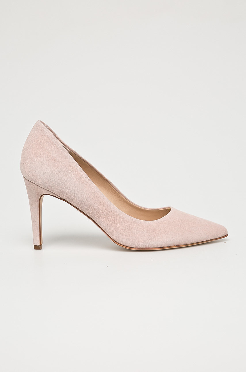 Pantofi roz pudra cu toc subtire si calcai rigid Solo Femme din piele intoarsa Cod PP84-OBD1YK_30X